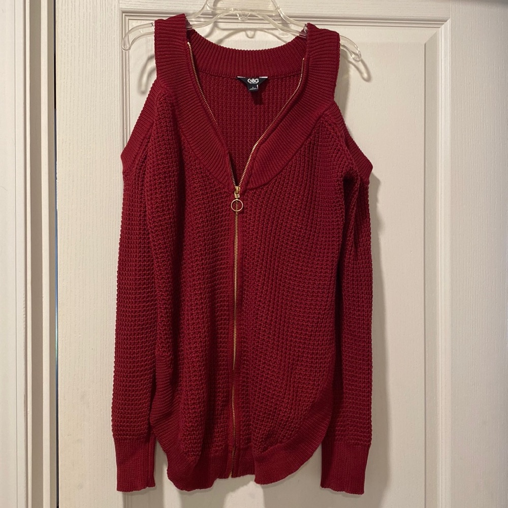 NWOT G By Guess S Maroon Cold Shoulder Sweater